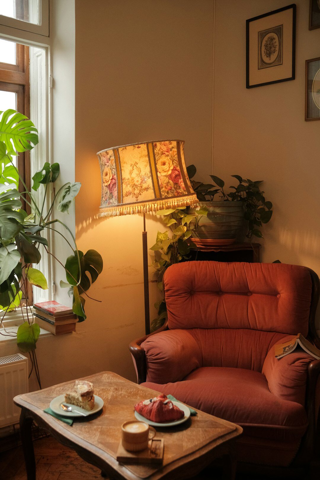 cozy armchair with book