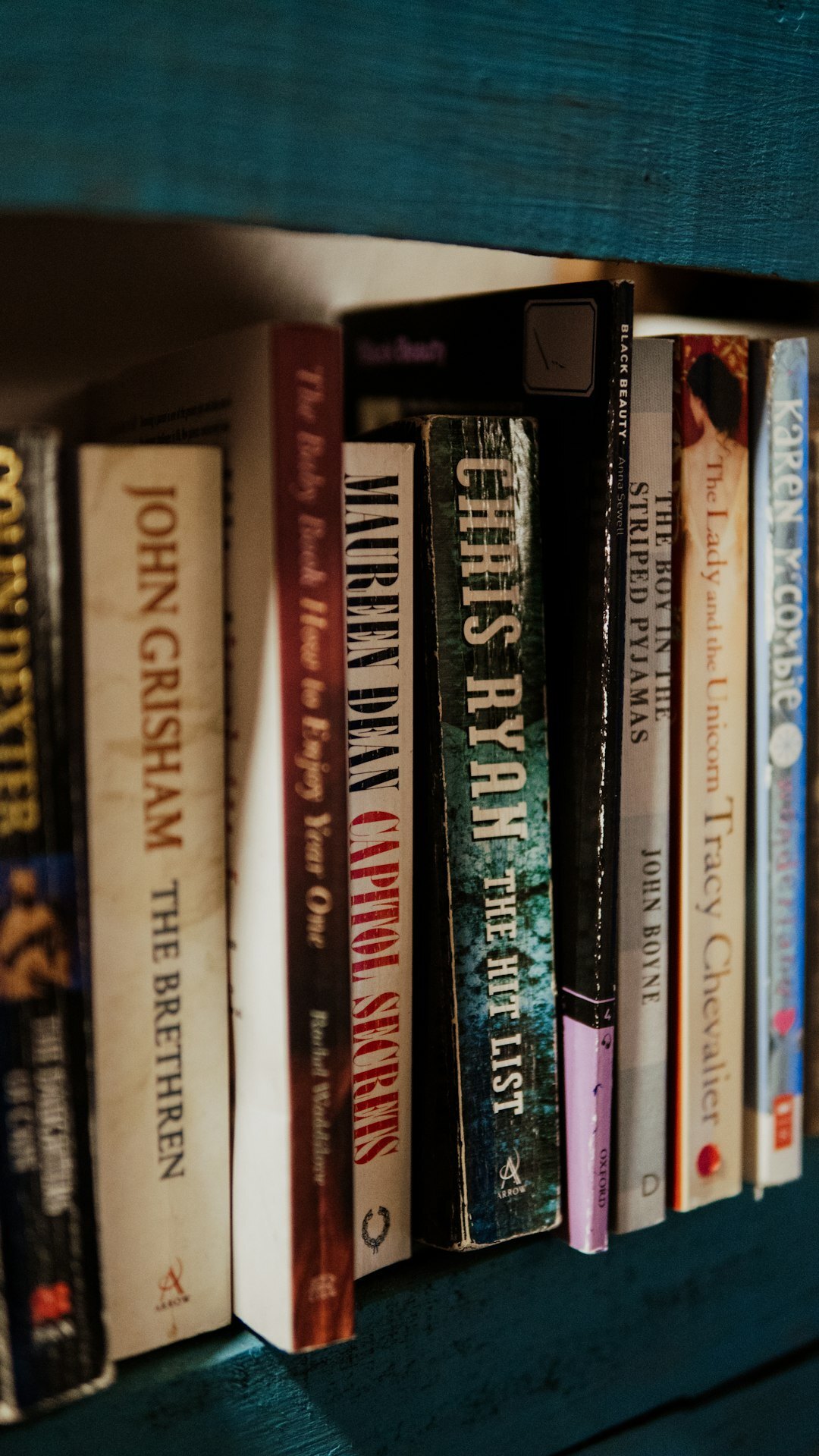 bookshelf with thrillers